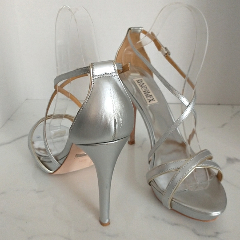 Badgley Mischka Fierce Ankle Strap Silver/Gold Heeled Sandals - 8.5 - Picture 12 of 16